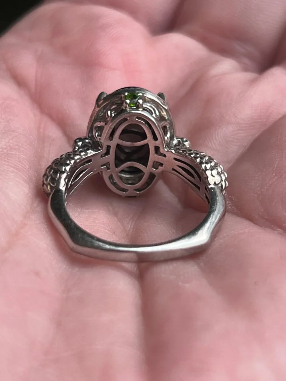 D'JOY 925 Sterling Silver Dragon Ring Black Cabochon Green Accent Stone SZ 8.25